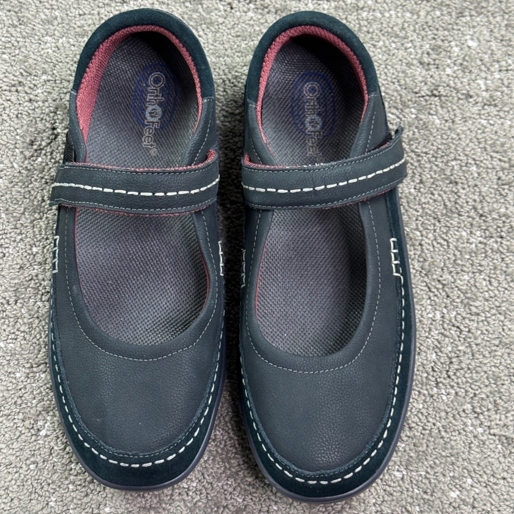 Orthofeet Celina Mary Jane Women 10.5 D Wide Navy Blue Leather Orthopedic 863 - Picture 3 of 7